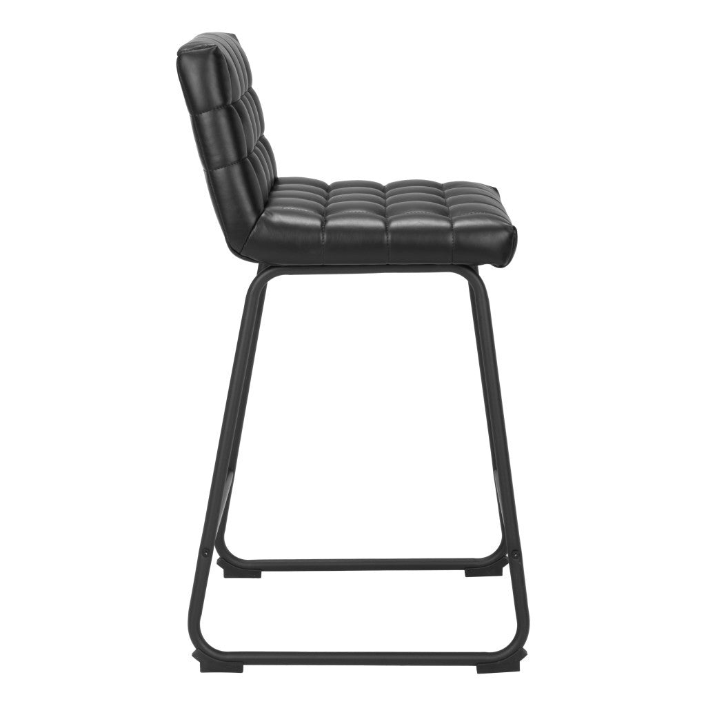 Set of Two 26" Black Faux Leather and Steel Counter Height Bar Chairs-2