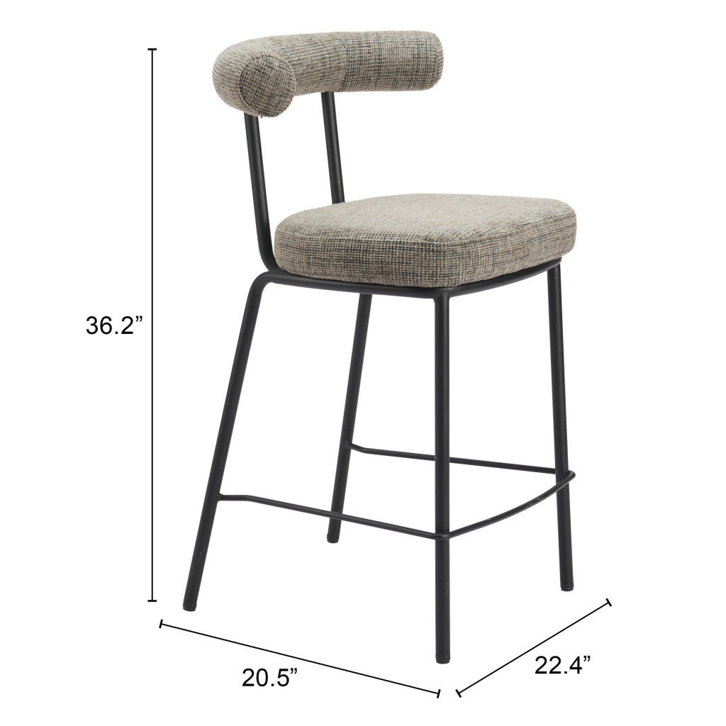 26" Green and Black Chenille and Steel Low Back Counter Height Bar Chair-8