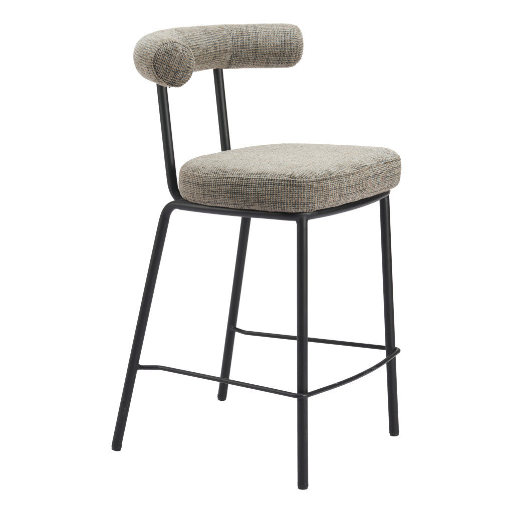 26" Green and Black Chenille and Steel Low Back Counter Height Bar Chair-1