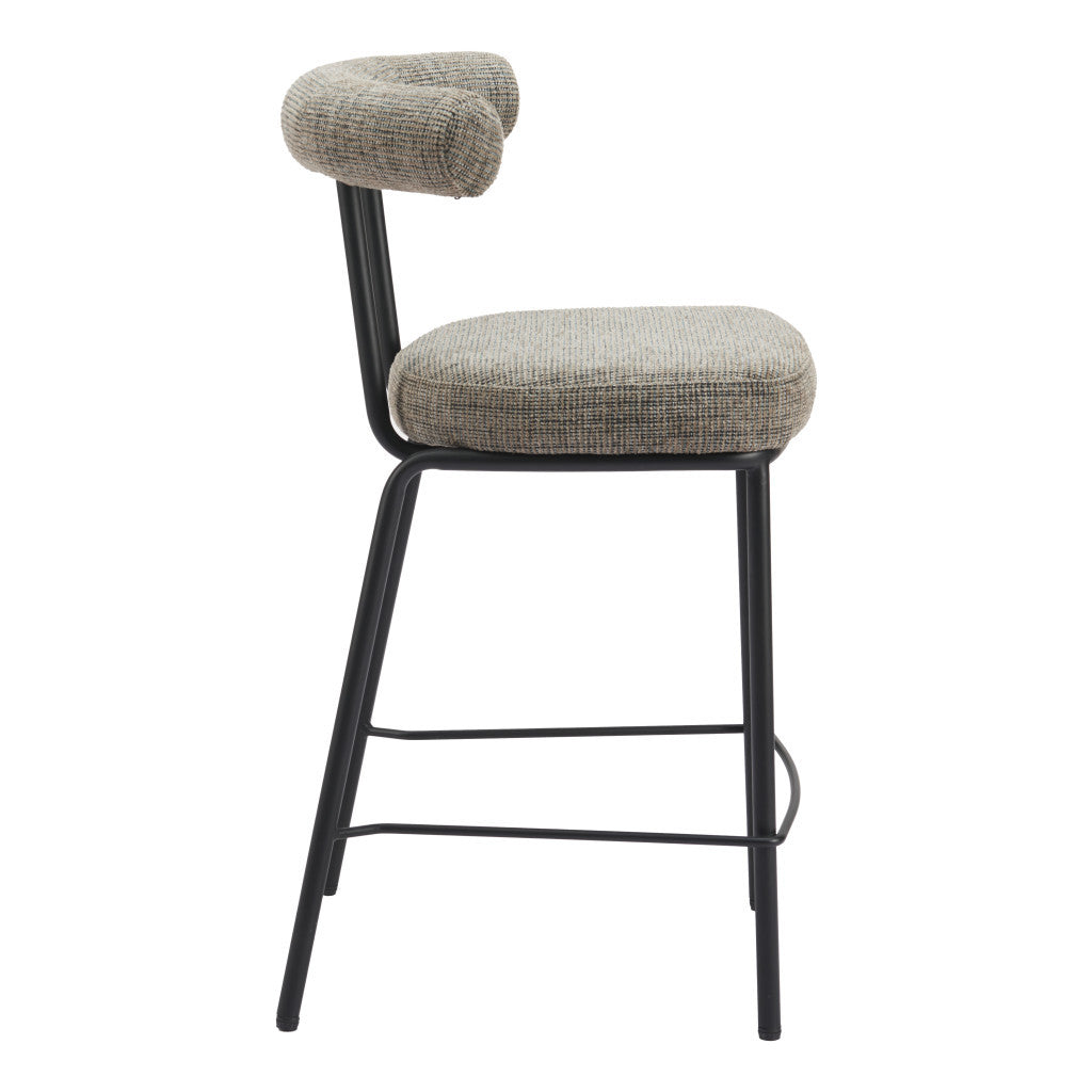 26" Green and Black Chenille and Steel Low Back Counter Height Bar Chair-2