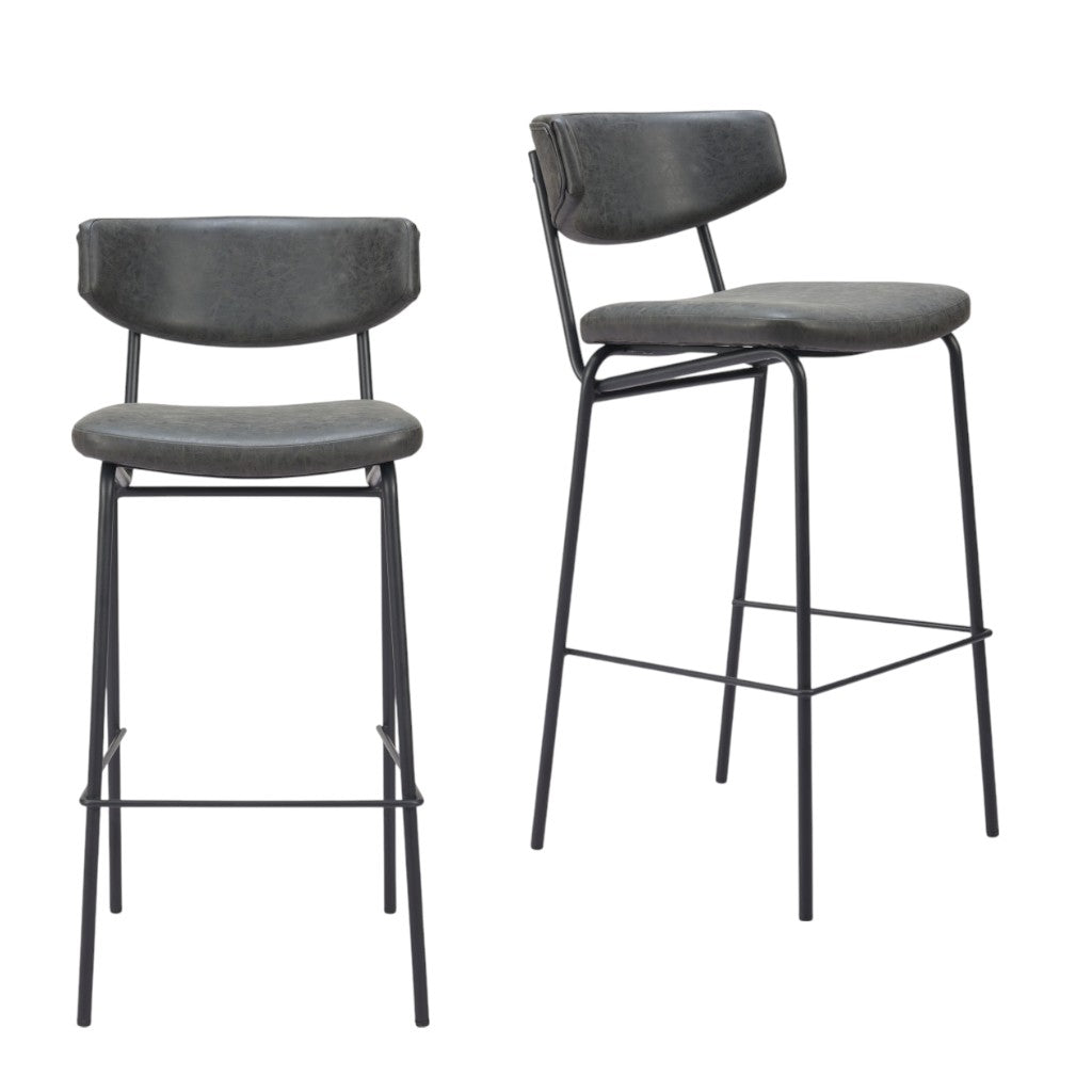 Set of Two 26" Black Faux Leather and Steel Low Back Counter Height Bar Chairs-1