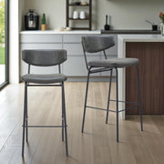 Set of Two 26" Black Faux Leather and Steel Low Back Counter Height Bar Chairs-0