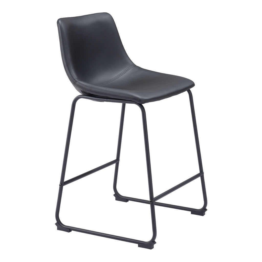 Set of Two 24" Black Faux Leather and Steel Counter Height Bar Chairs-6