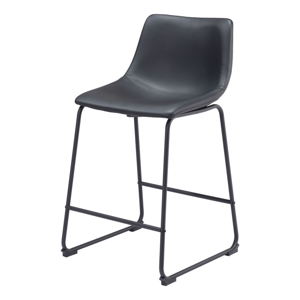 Set of Two 24" Black Faux Leather and Steel Counter Height Bar Chairs-7