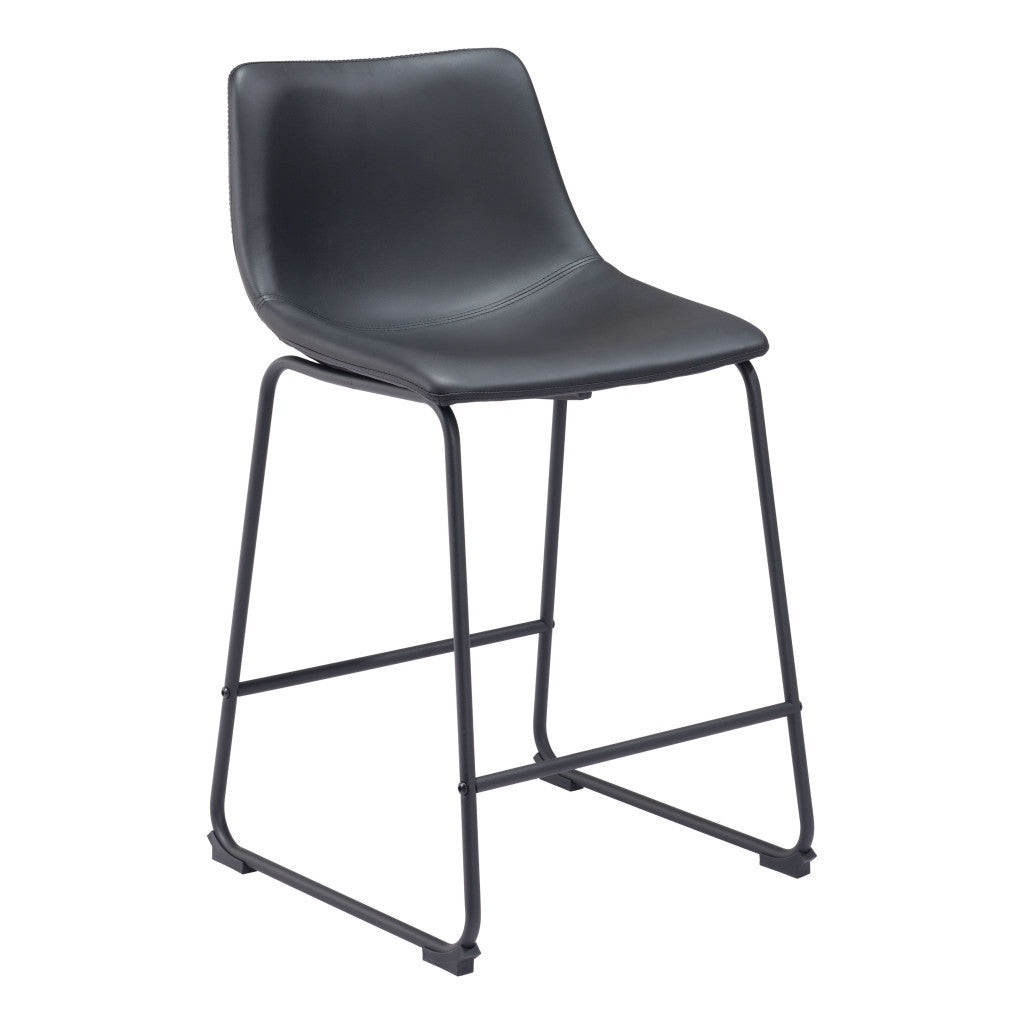 Set of Two 24" Black Faux Leather and Steel Counter Height Bar Chairs-2