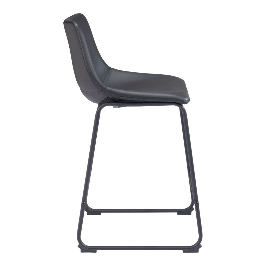 Set of Two 24" Black Faux Leather and Steel Counter Height Bar Chairs-3