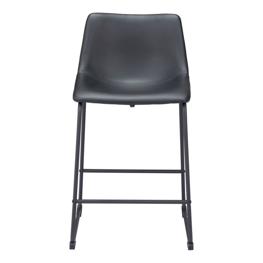 Set of Two 24" Black Faux Leather and Steel Counter Height Bar Chairs-4