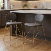 Set of Two 26" Gray and Gold Velvet and Steel Low Back Counter Height Bar Chairs-0