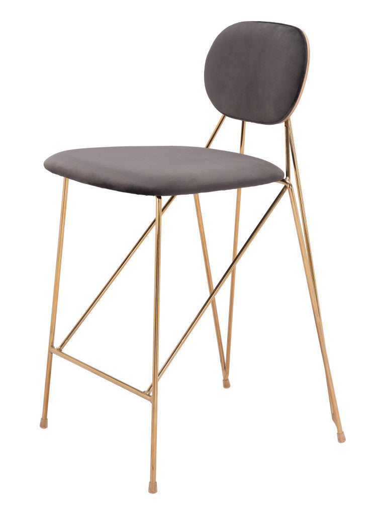 Set of Two 26" Gray and Gold Velvet and Steel Low Back Counter Height Bar Chairs-3