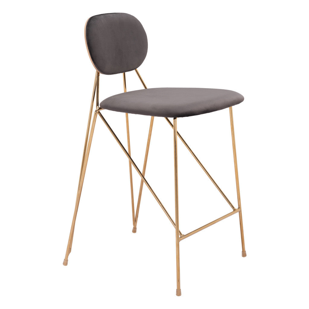 Set of Two 26" Gray and Gold Velvet and Steel Low Back Counter Height Bar Chairs-4