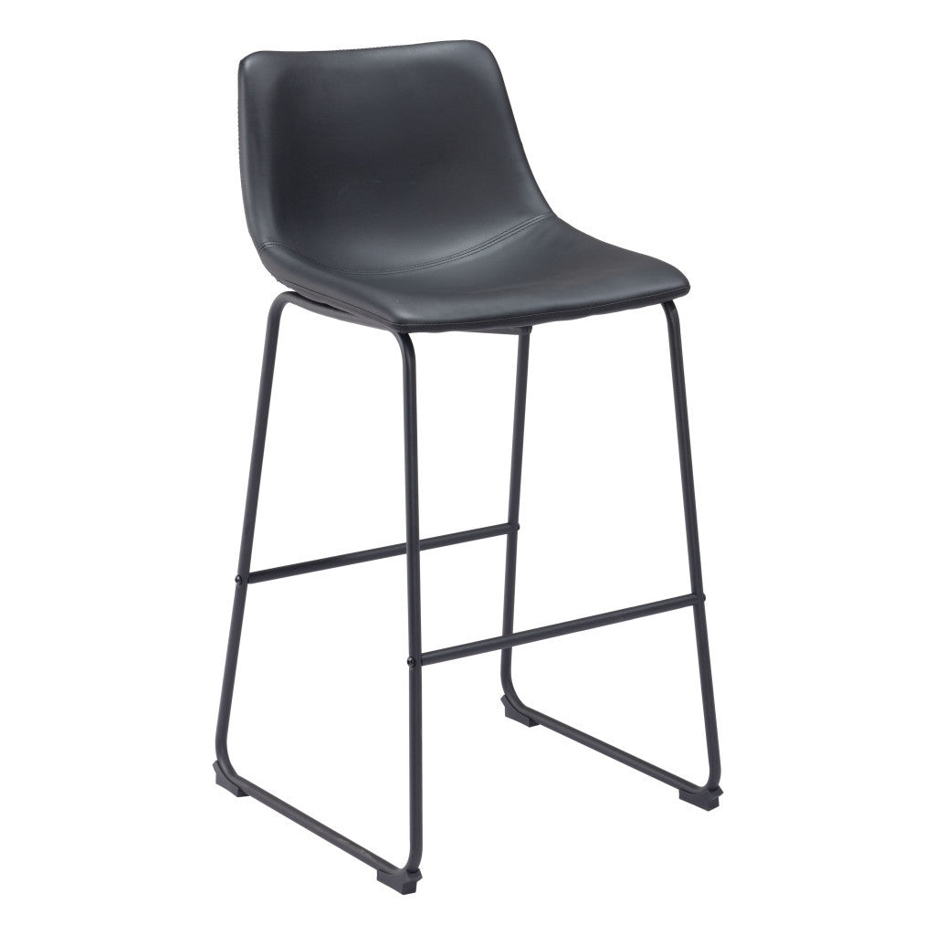 Set of Two 29" Black Faux Leather and Steel Counter Height Bar Chairs-2