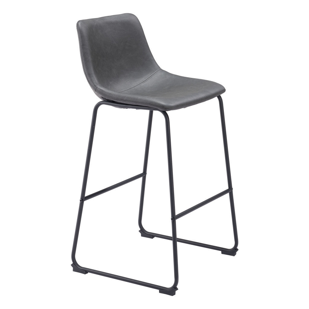 Set of Two 29" Charcoal and Black Faux Leather and Steel Counter Height Bar Chairs-6