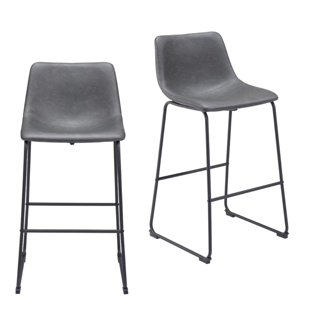 Set of Two 29" Charcoal and Black Faux Leather and Steel Counter Height Bar Chairs-1