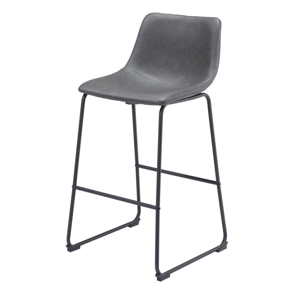 Set of Two 29" Charcoal and Black Faux Leather and Steel Counter Height Bar Chairs-7