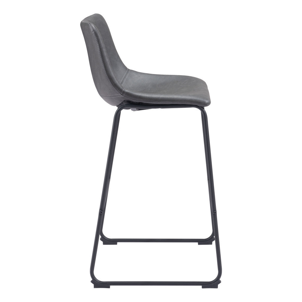 Set of Two 29" Charcoal and Black Faux Leather and Steel Counter Height Bar Chairs-3