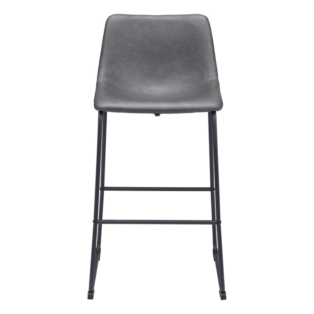 Set of Two 29" Charcoal and Black Faux Leather and Steel Counter Height Bar Chairs-4