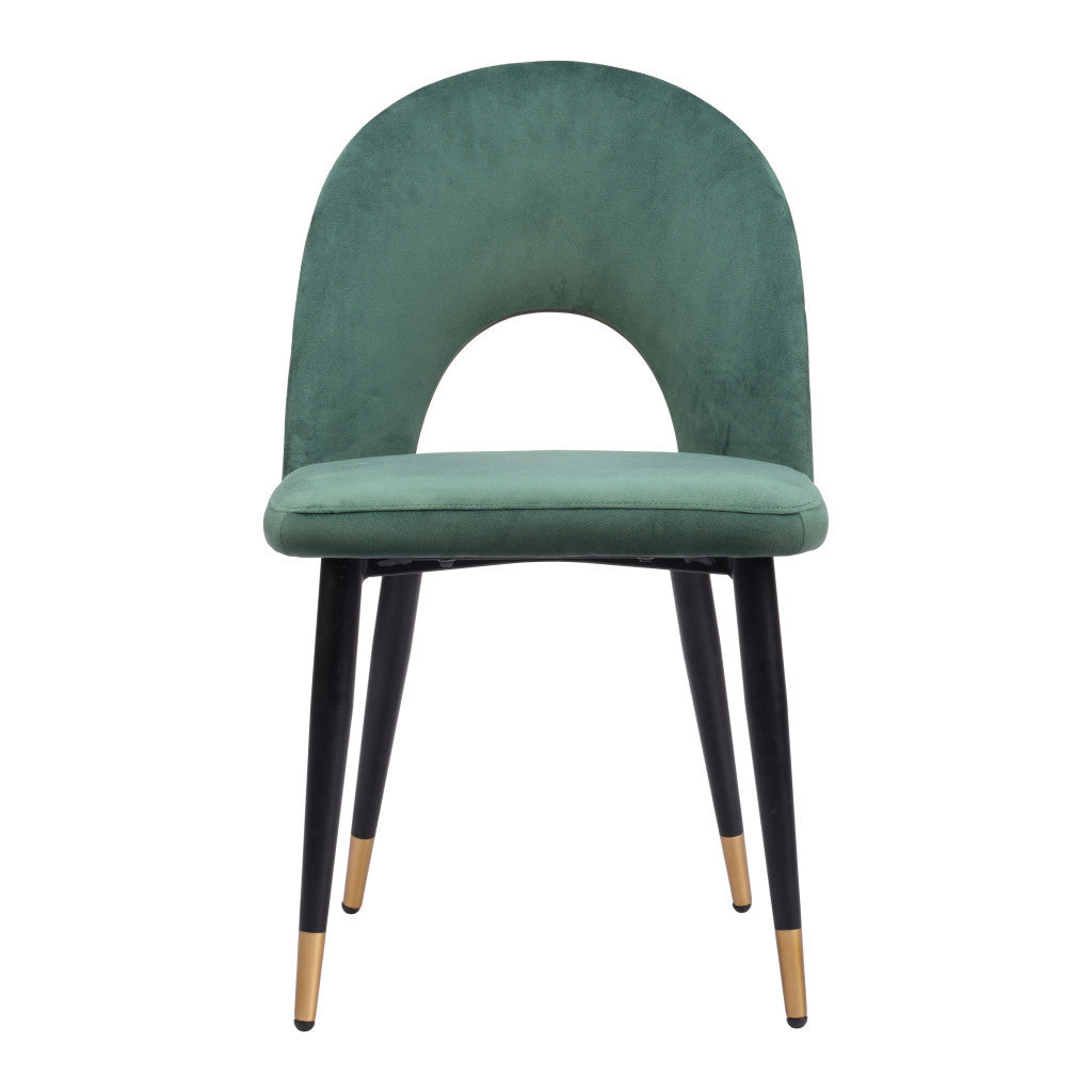 Set of Two Green Black and Gold Upholstered Velvet Open Back Dining Side Chairs-4