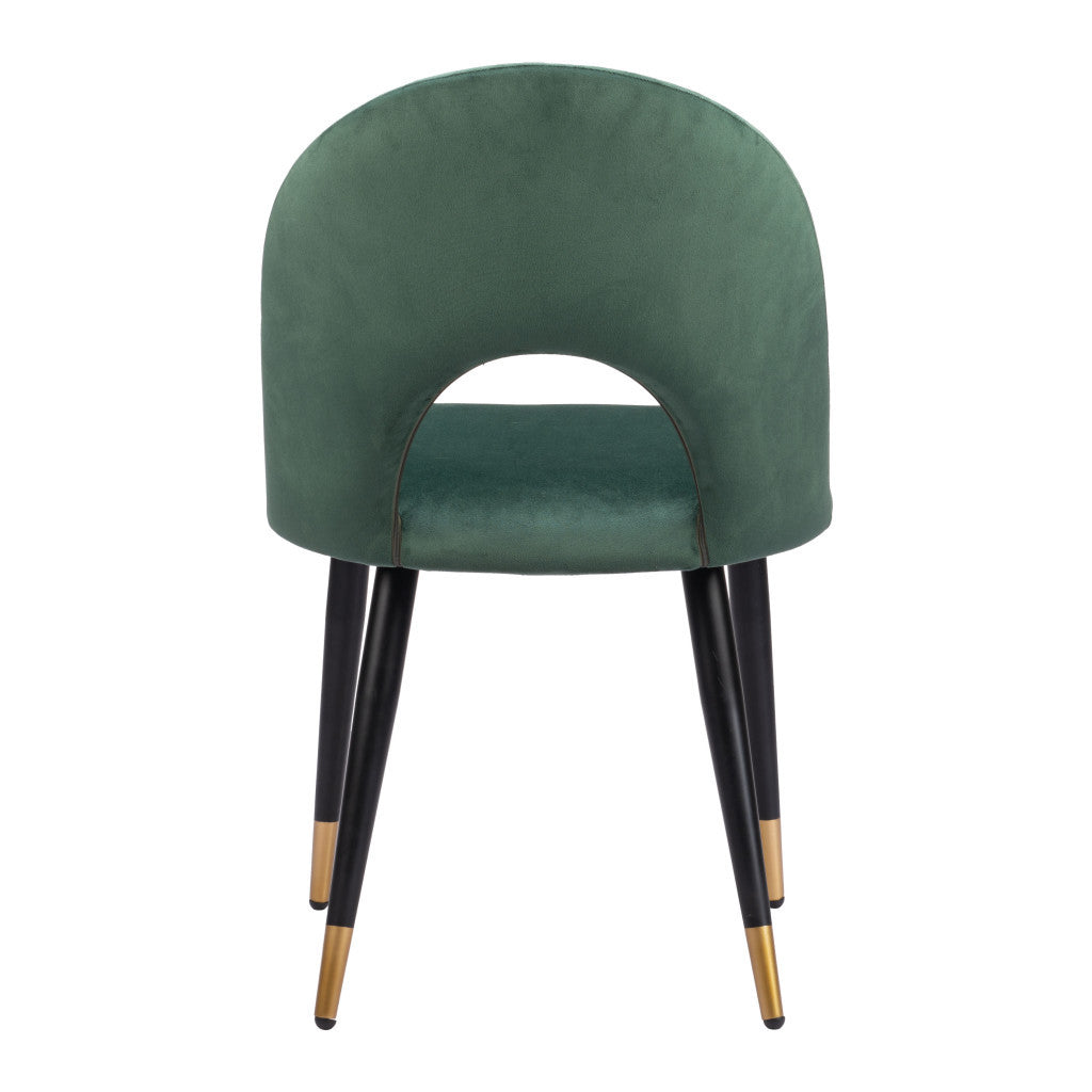 Set of Two Green Black and Gold Upholstered Velvet Open Back Dining Side Chairs-5