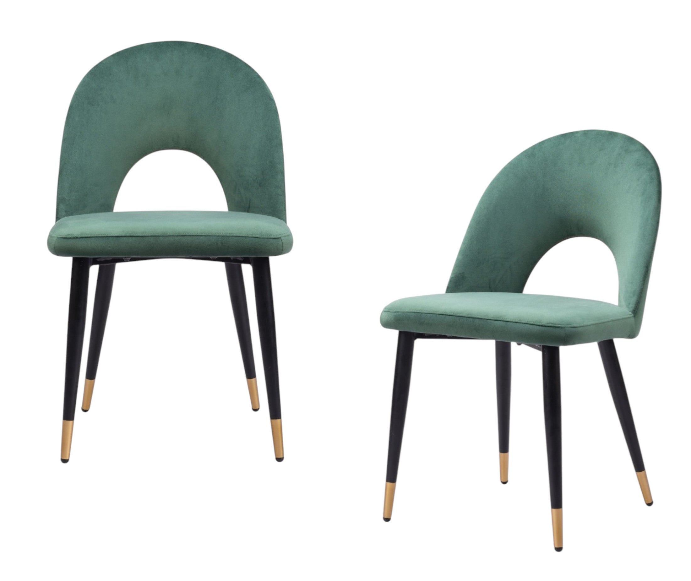 Set of Two Green Black and Gold Upholstered Velvet Open Back Dining Side Chairs-1