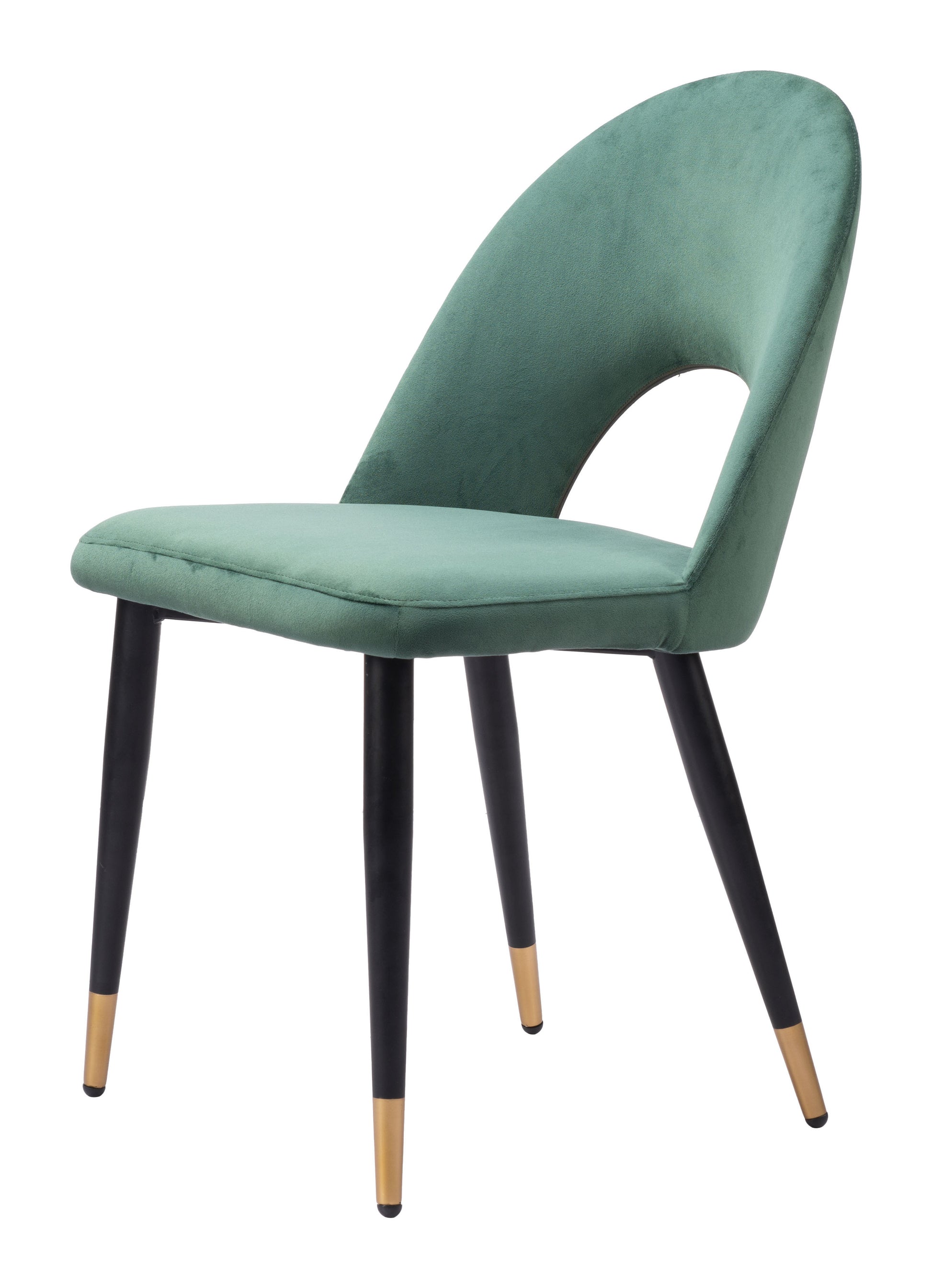 Set of Two Green Black and Gold Upholstered Velvet Open Back Dining Side Chairs-6