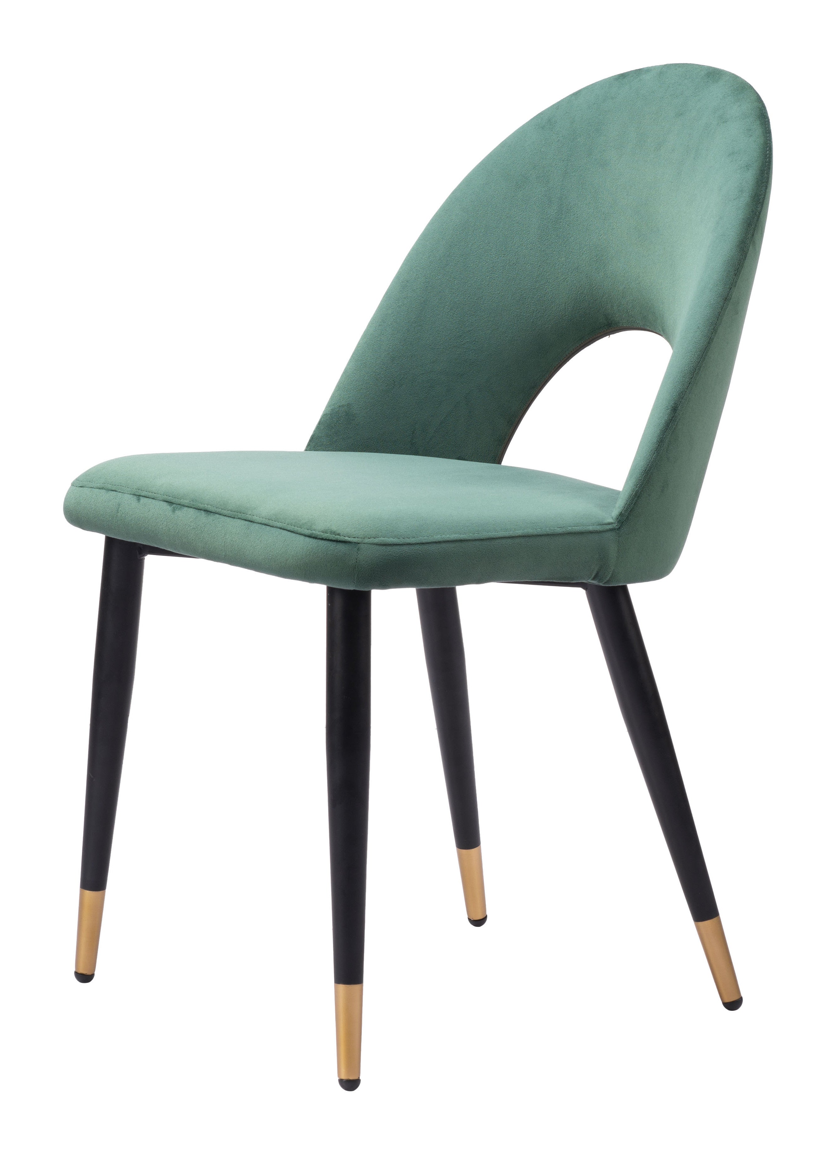 Set of Two Green Black and Gold Upholstered Velvet Open Back Dining Side Chairs-6