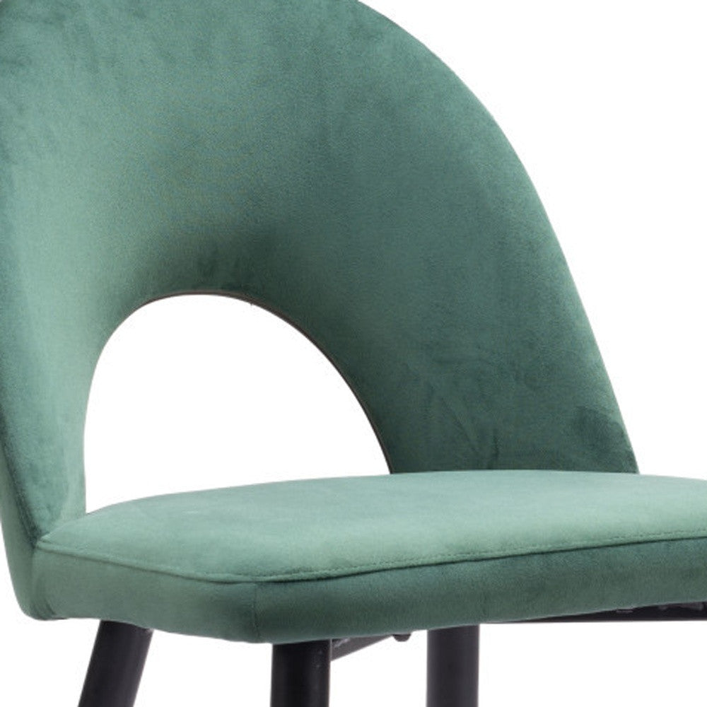Set of Two Green Black and Gold Upholstered Velvet Open Back Dining Side Chairs-8
