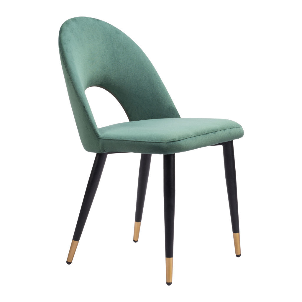 Set of Two Green Black and Gold Upholstered Velvet Open Back Dining Side Chairs-7