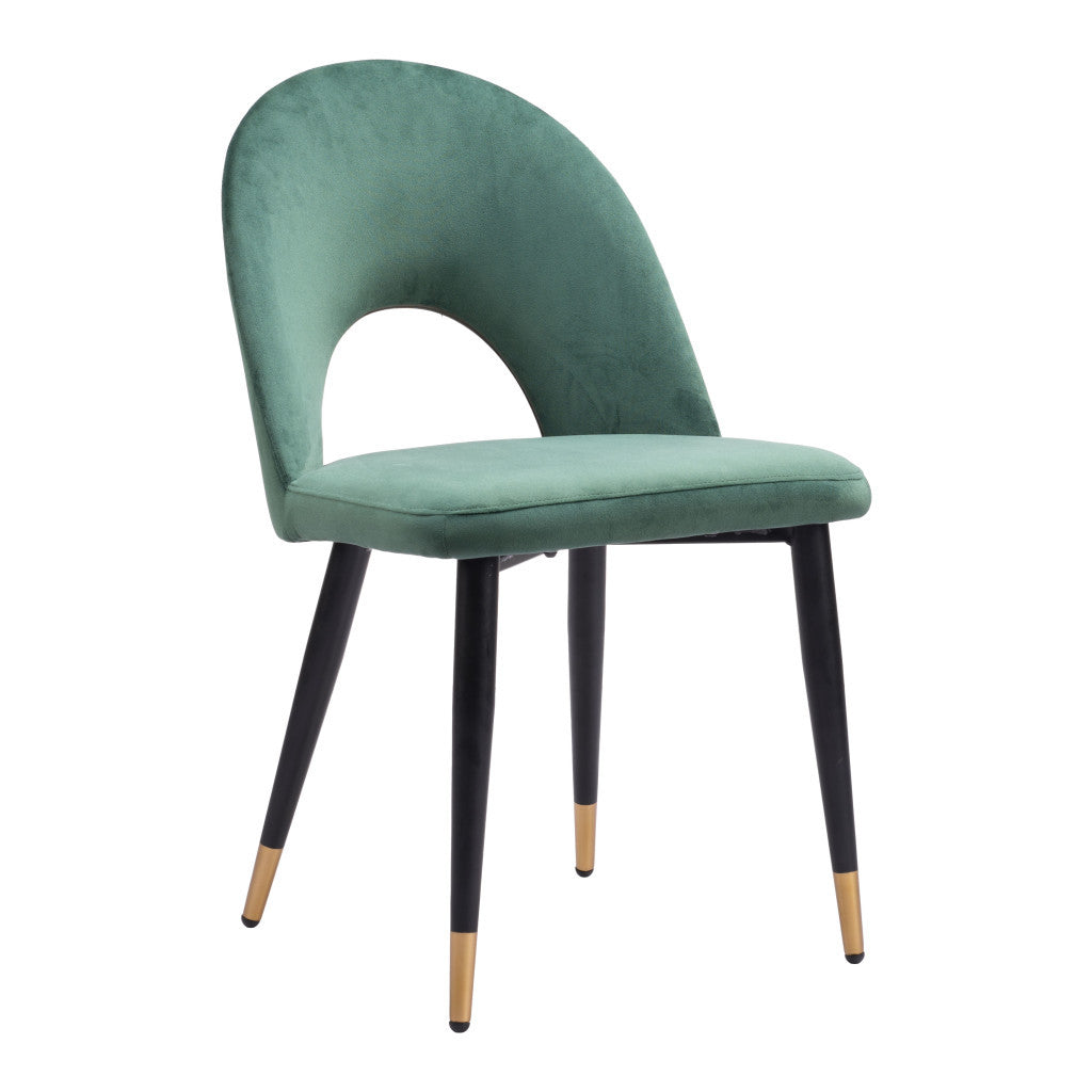 Set of Two Green Black and Gold Upholstered Velvet Open Back Dining Side Chairs-2