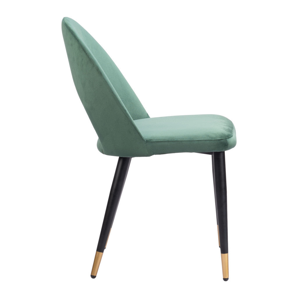 Set of Two Green Black and Gold Upholstered Velvet Open Back Dining Side Chairs-3