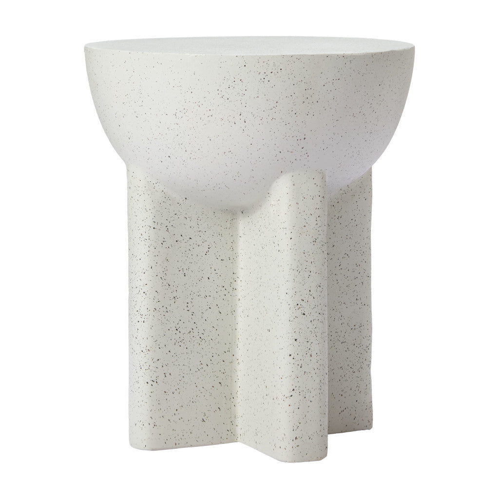 18" White Faux Stone Round Pedestal End Table-End-Side Tables-DECOROLALA