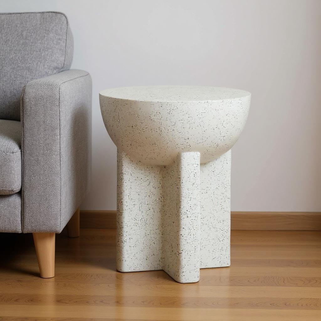 18" White Faux Stone Round Pedestal End Table-End-Side Tables-DECOROLALA