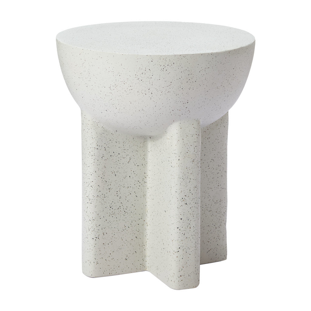 18" White Faux Stone Round Pedestal End Table-End-Side Tables-DECOROLALA