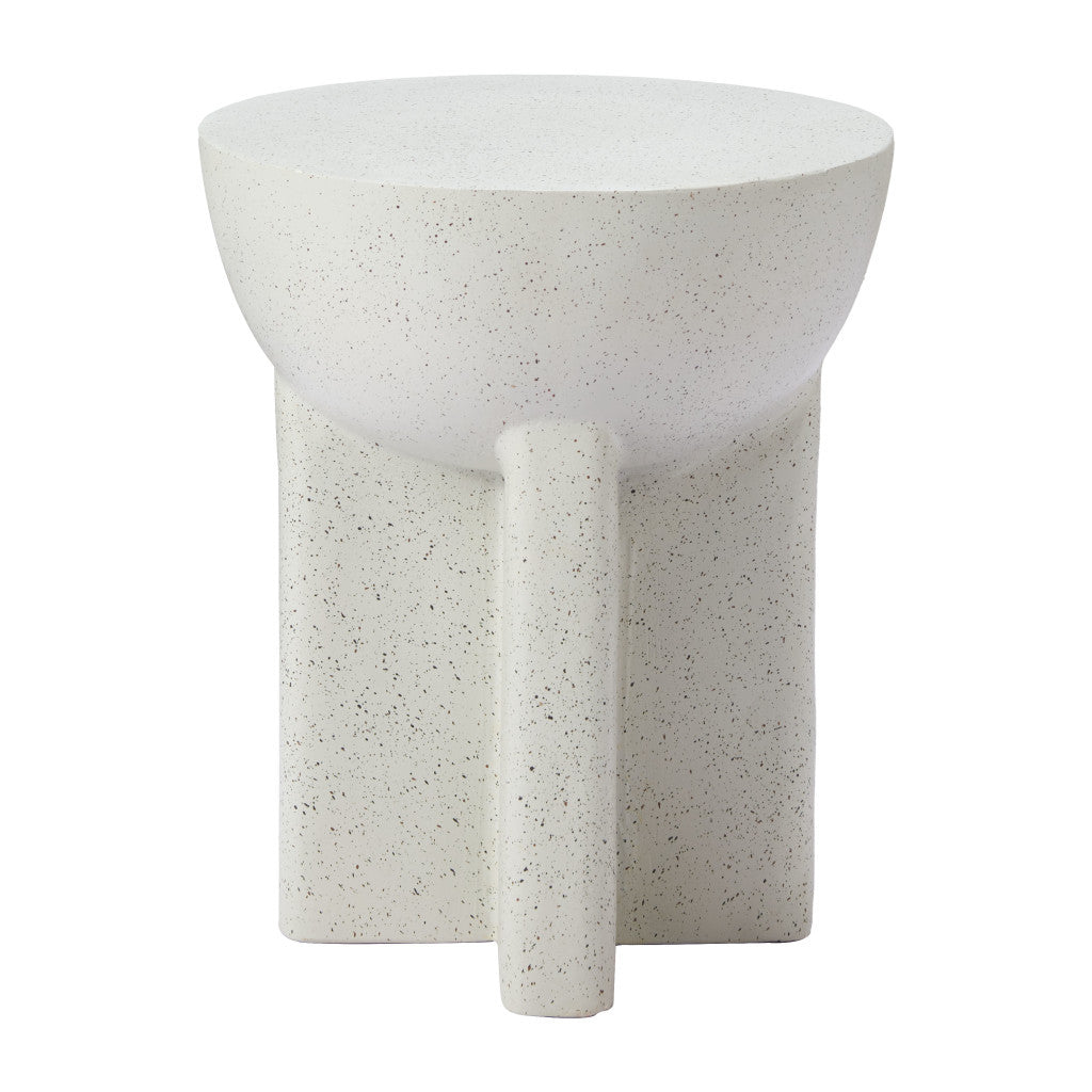 18" White Faux Stone Round Pedestal End Table-End-Side Tables-DECOROLALA