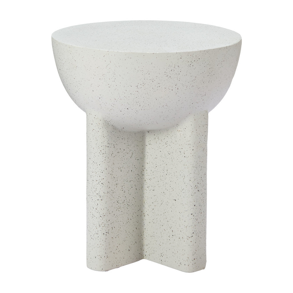 18" White Faux Stone Round Pedestal End Table-End-Side Tables-DECOROLALA