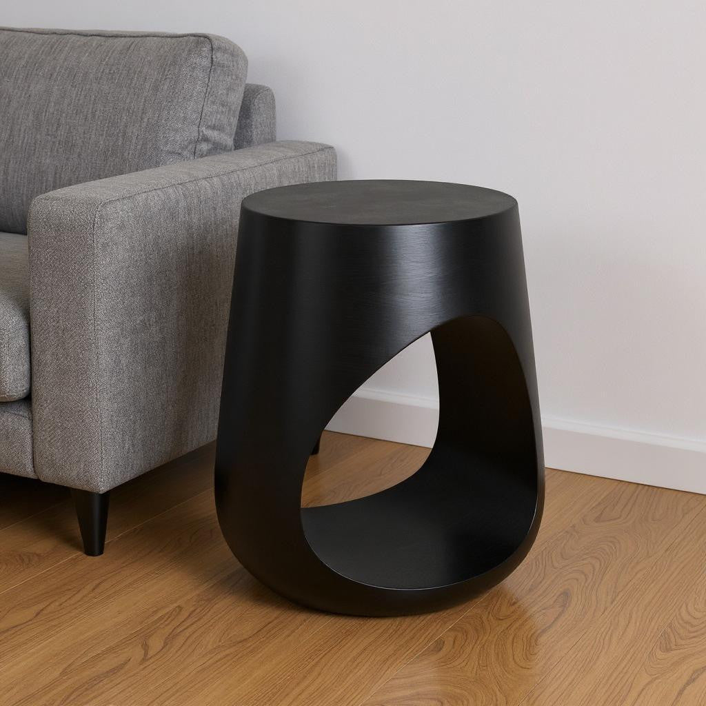 18" Black Solid Wood Round Mod Geo End Table-End-Side Tables-DECOROLALA