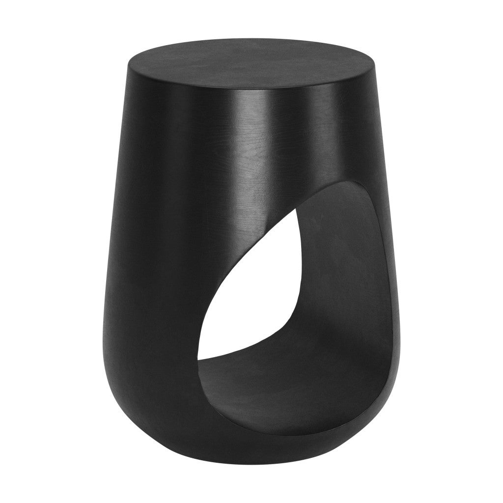 18" Black Solid Wood Round Mod Geo End Table-End-Side Tables-DECOROLALA