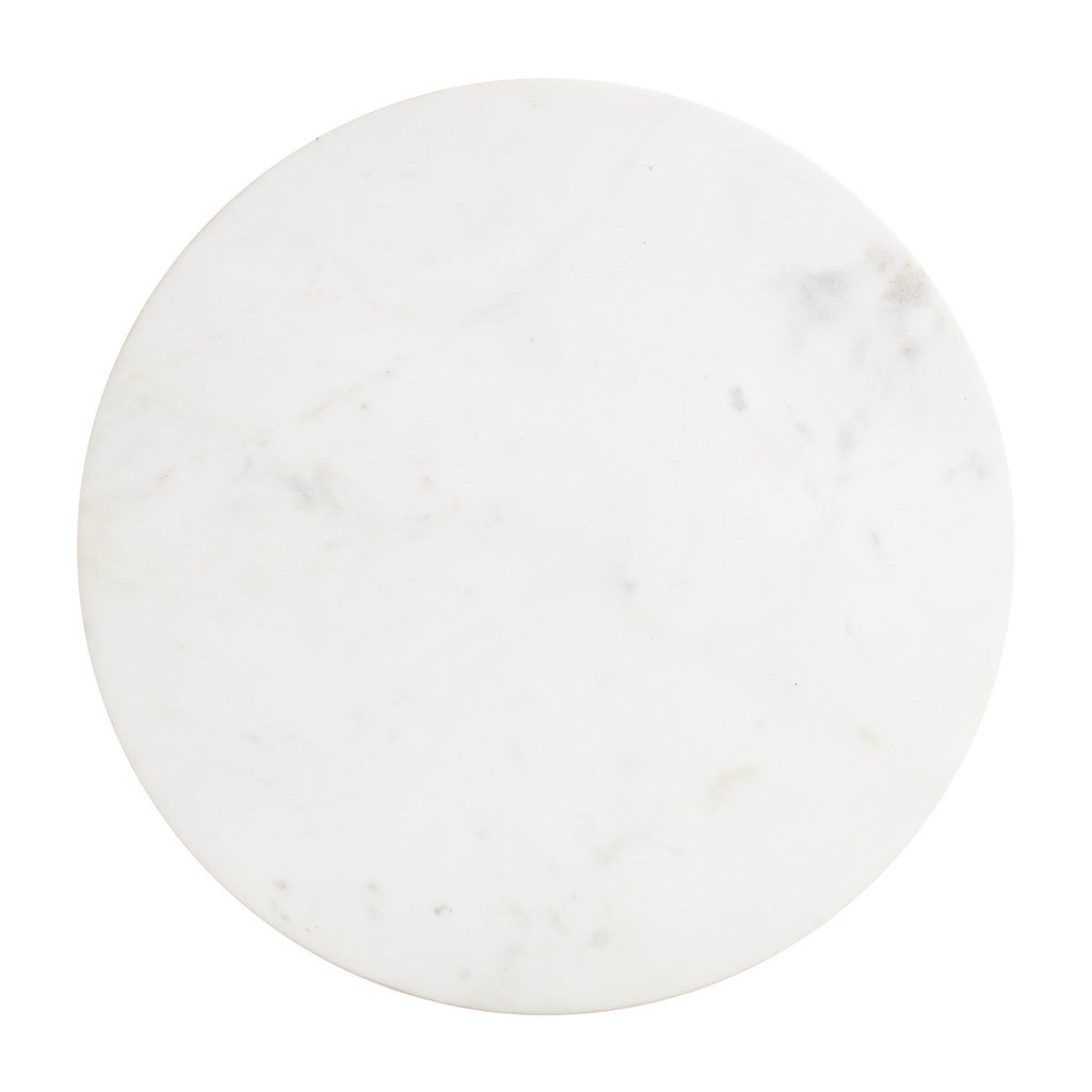 20" White and Natural Distressed Marble and Solid Wood Round Pedestal End Table-End-Side Tables-DECOROLALA