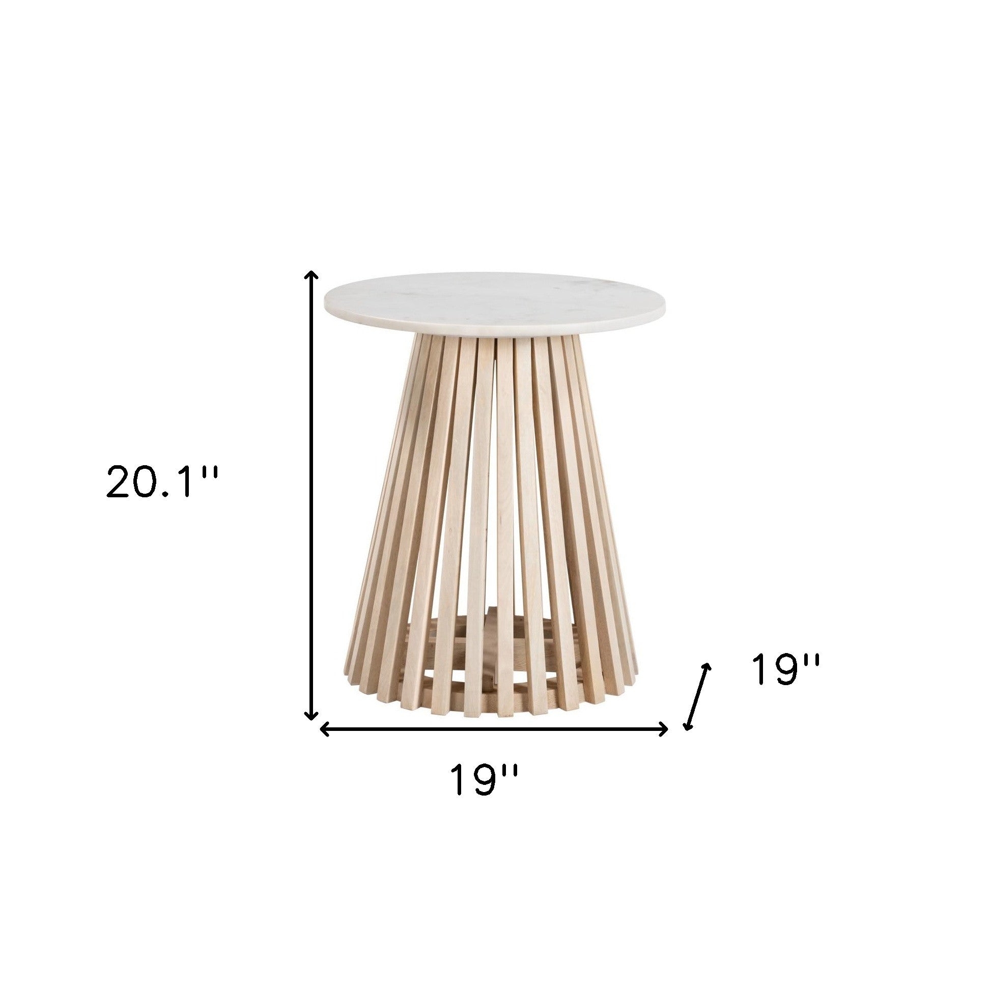 20" White and Natural Distressed Marble and Solid Wood Round Pedestal End Table-End-Side Tables-DECOROLALA