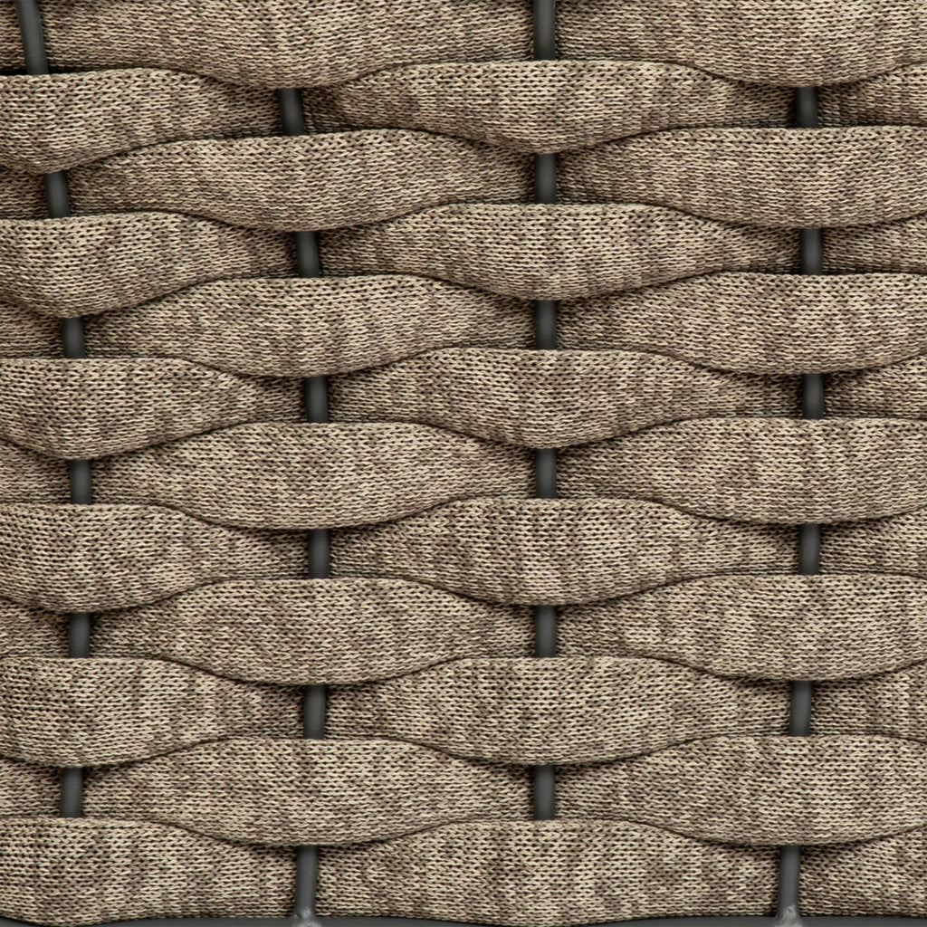 32" Gray And Taupe Woven Aluminum Outdoor Arm Chair with Taupe Cushion-Outdoor Chairs-DECOROLALA