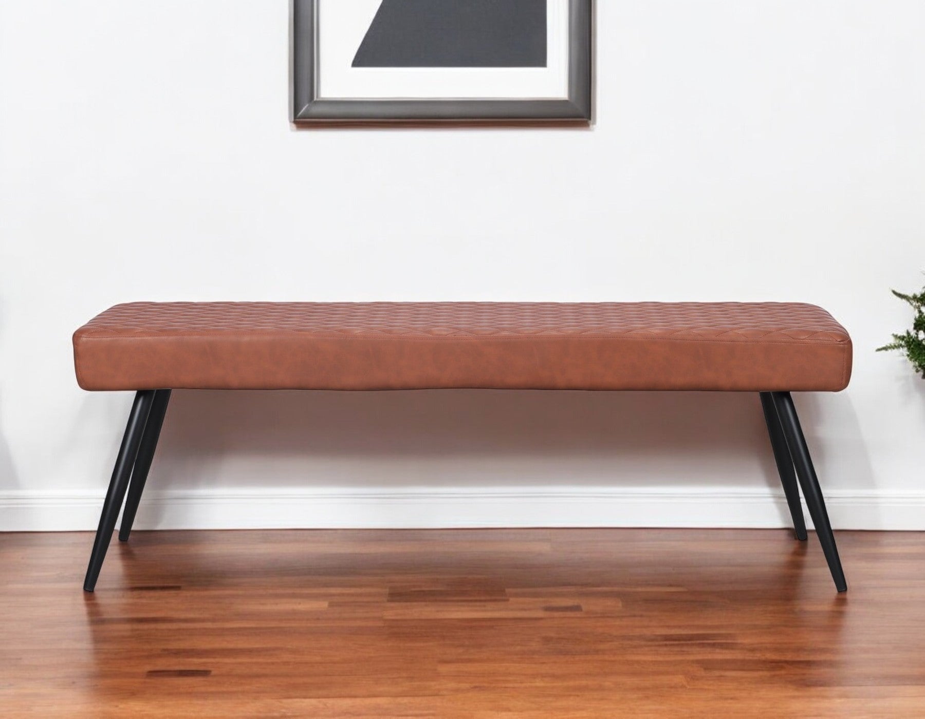 54" Brown and Black Faux Leather Upholstered Dining Bench-0