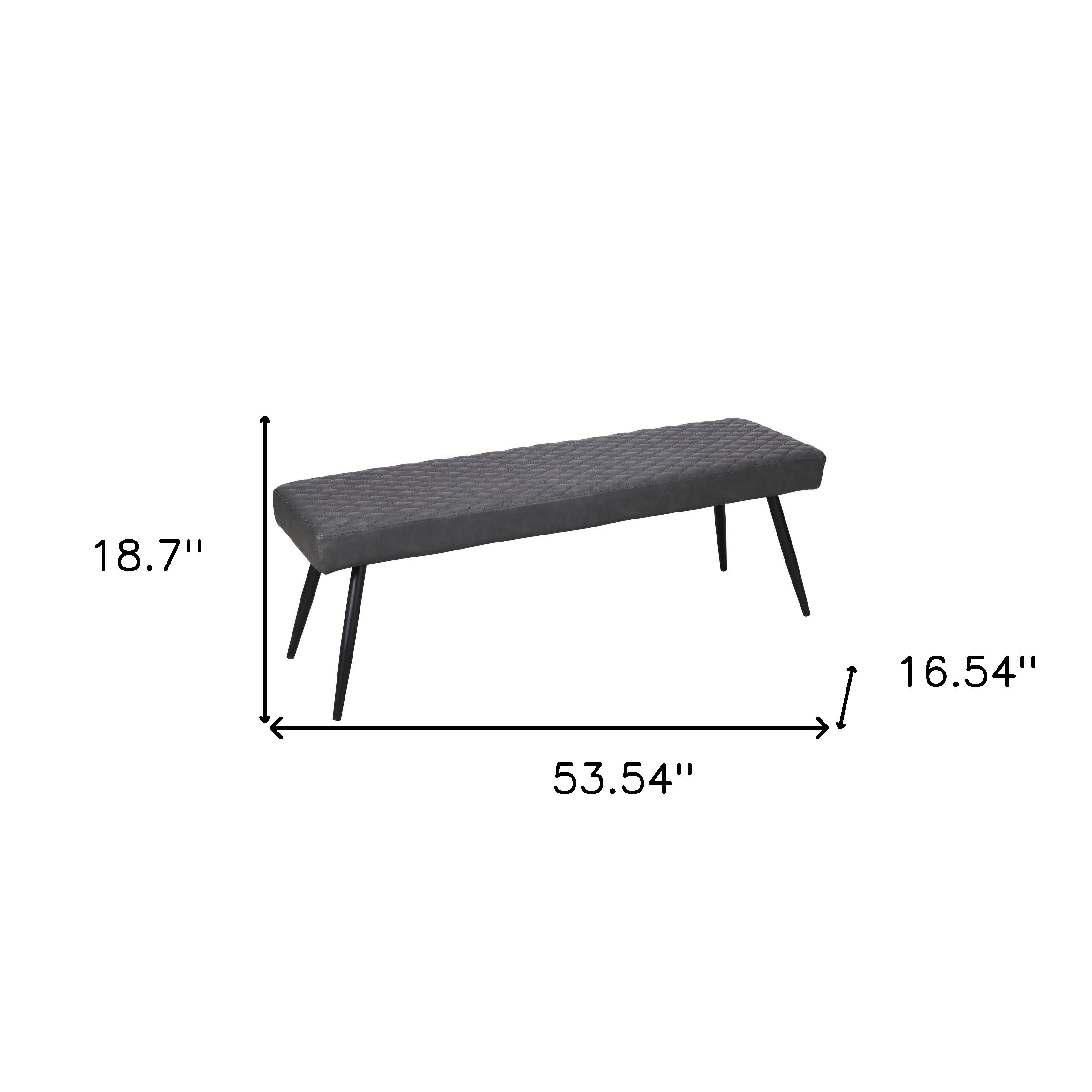 54" Dark Gray and Black Faux Leather Upholstered Dining Bench-7
