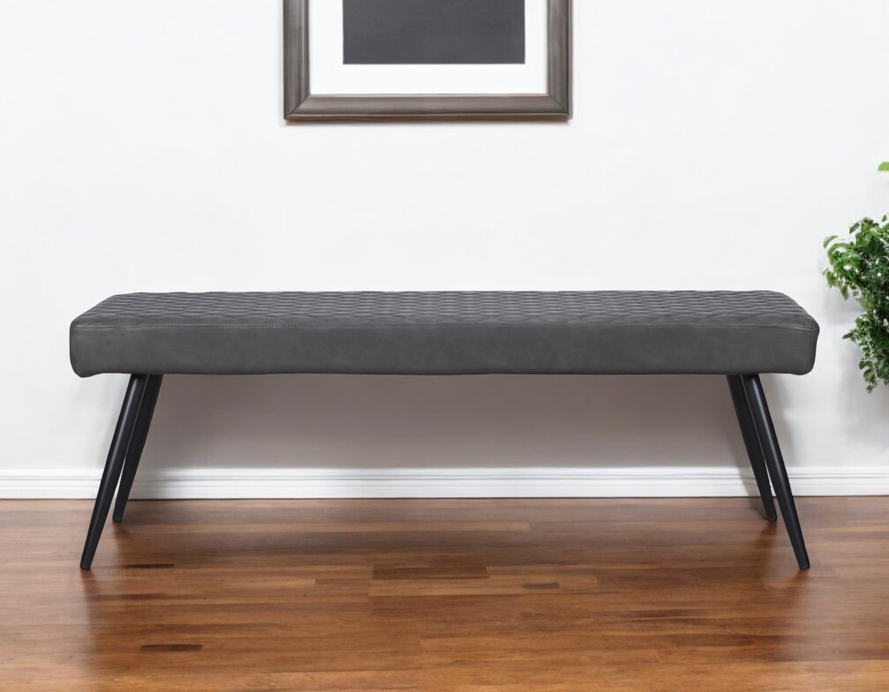 54" Dark Gray and Black Faux Leather Upholstered Dining Bench-0