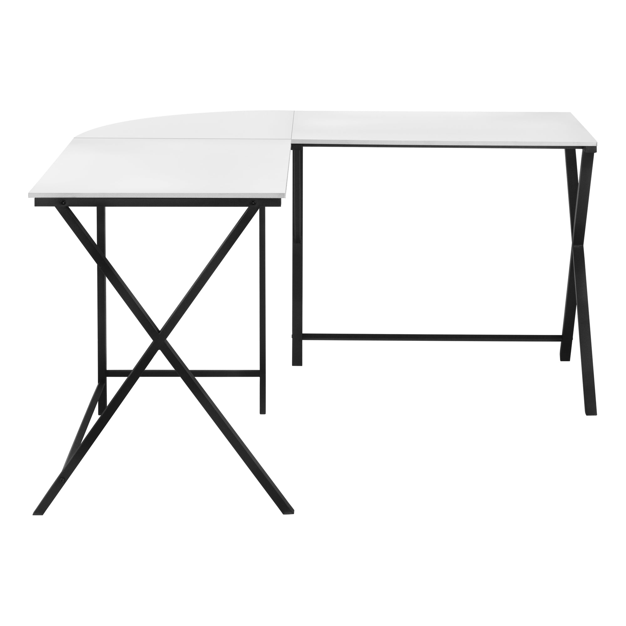 55"L L-Shaped Computer Desk, White/Black-Computer Desk-DECOROLALA