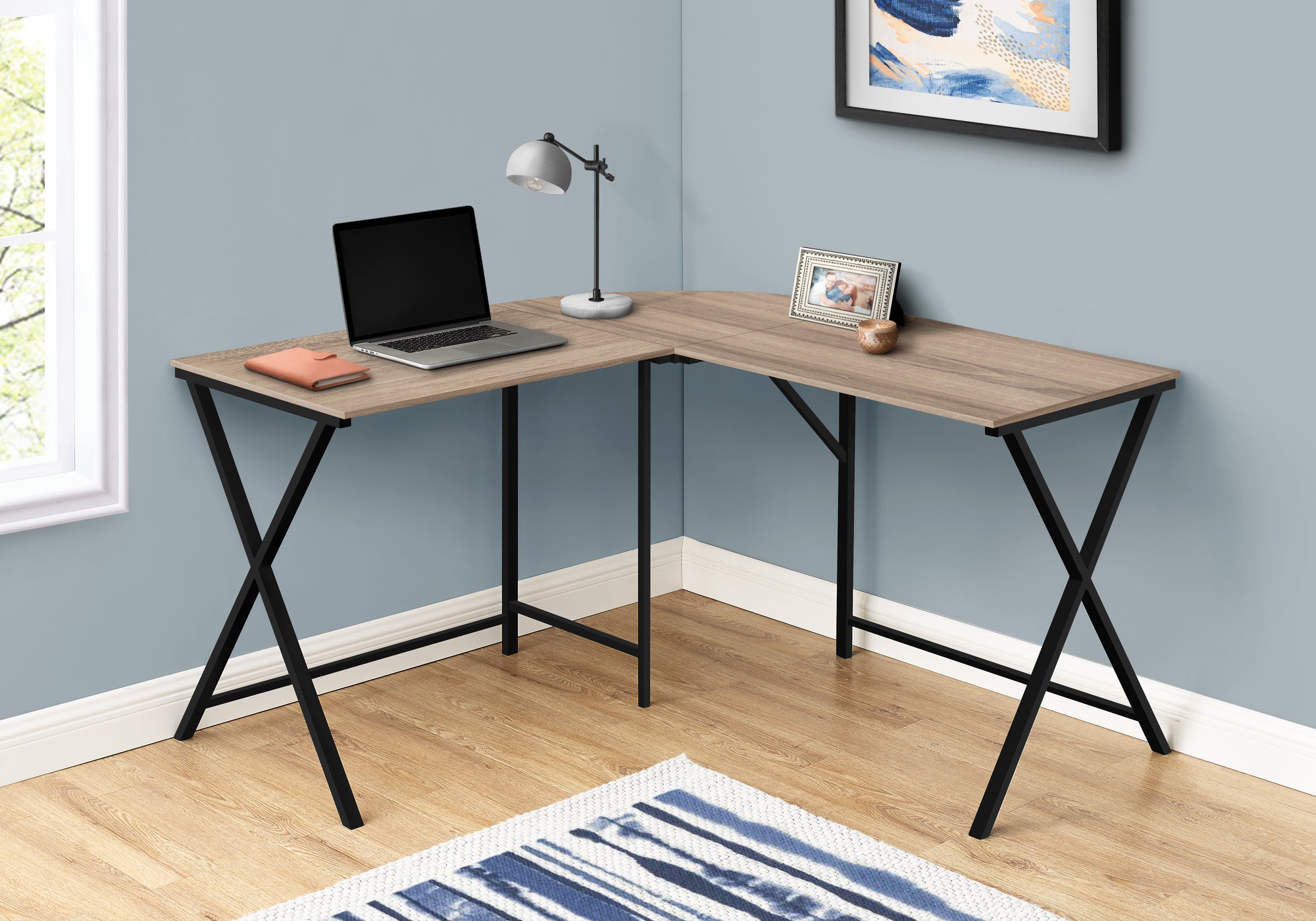 55"L L-Shaped Computer Desk, White/Black-Computer Desk-DECOROLALA