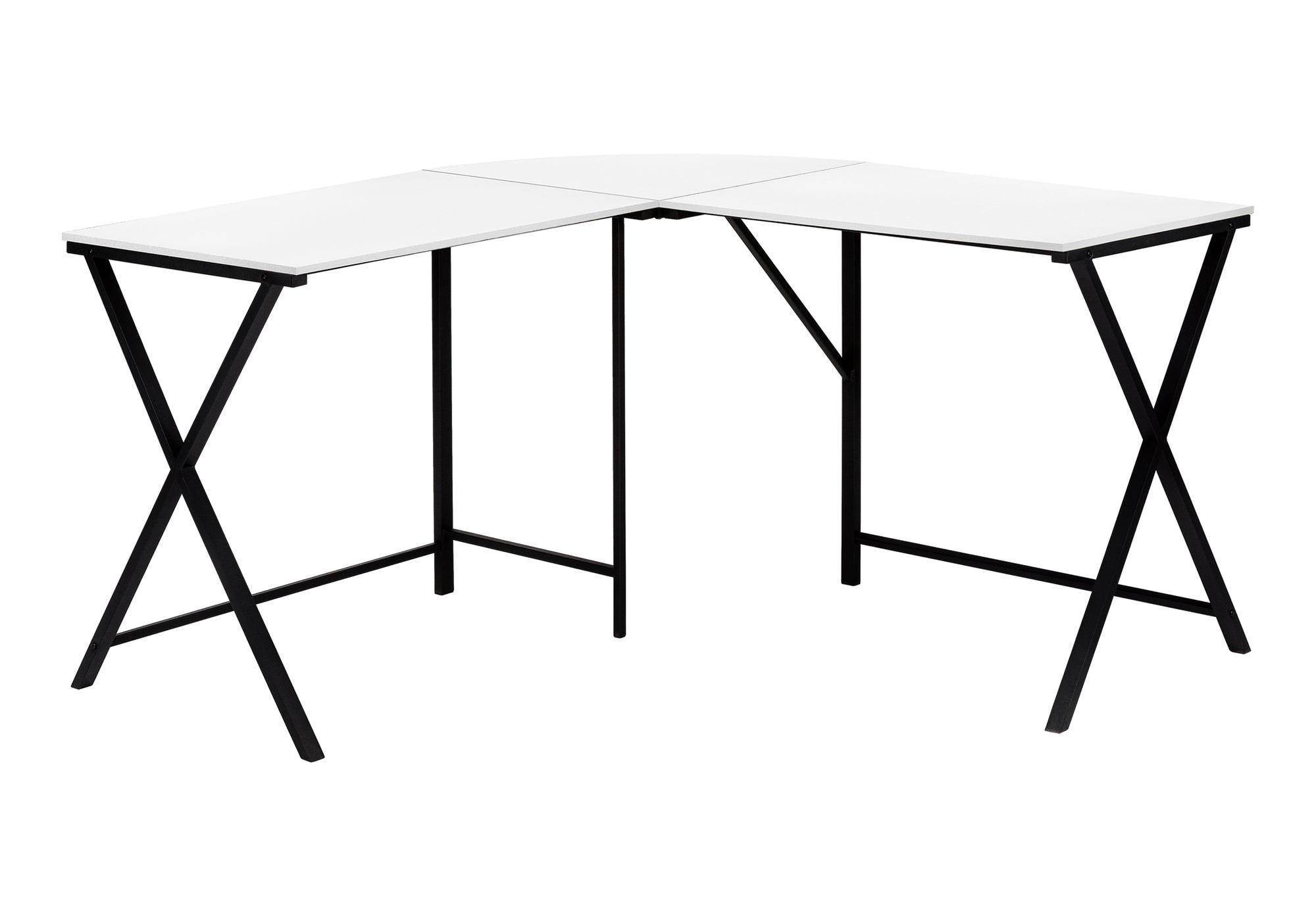 55"L L-Shaped Computer Desk, White/Black-Computer Desk-DECOROLALA