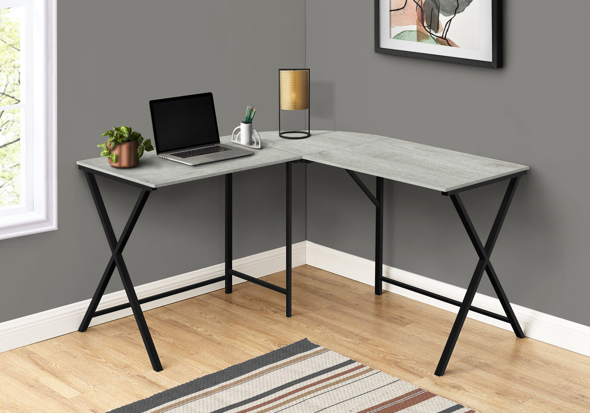 55"L L-Shaped Computer Desk, White/Black-Computer Desks-DECOROLALA