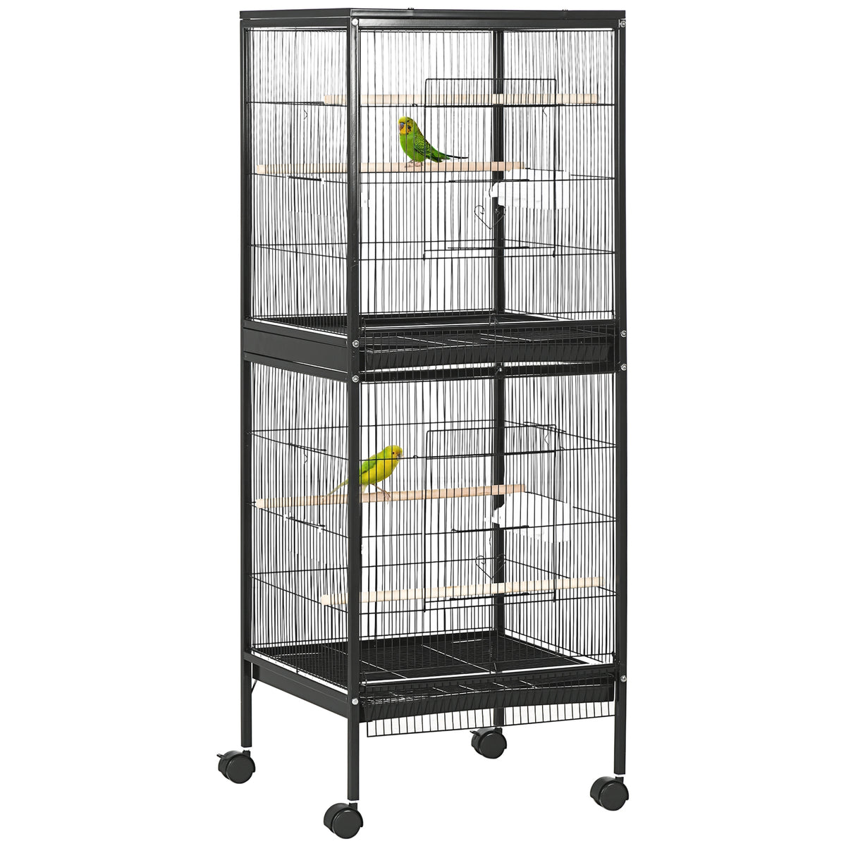 55.1" 2-in-1 Stackable Bird Cage with Rolling Stand - Black-Birds-DECOROLALA