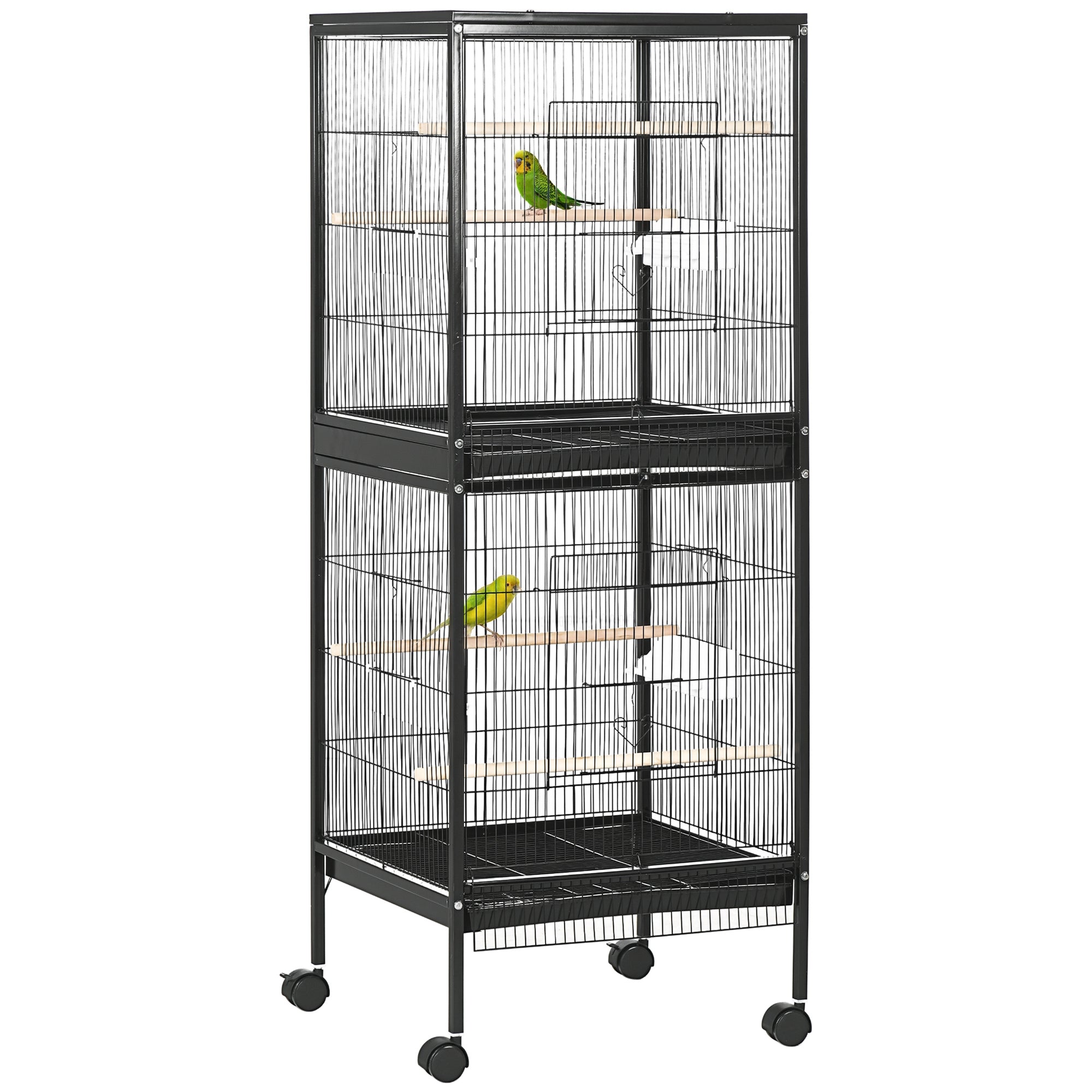 55.1" 2-in-1 Stackable Bird Cage with Rolling Stand - Black-Birds-DECOROLALA
