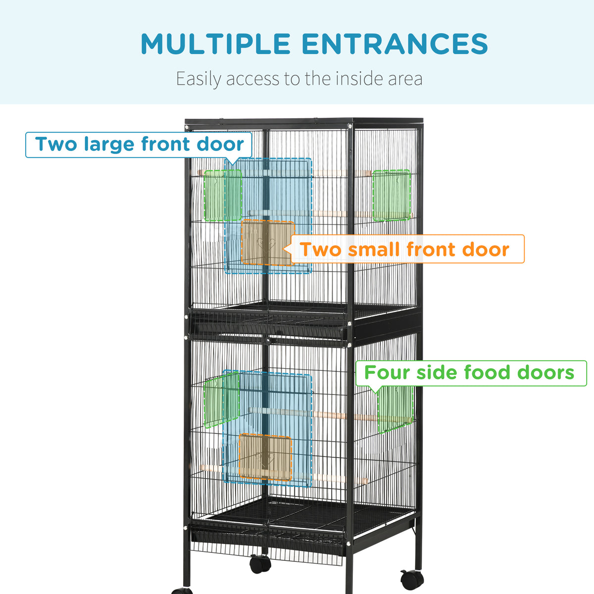 55.1" 2-in-1 Stackable Bird Cage with Rolling Stand - Black-Birds-DECOROLALA