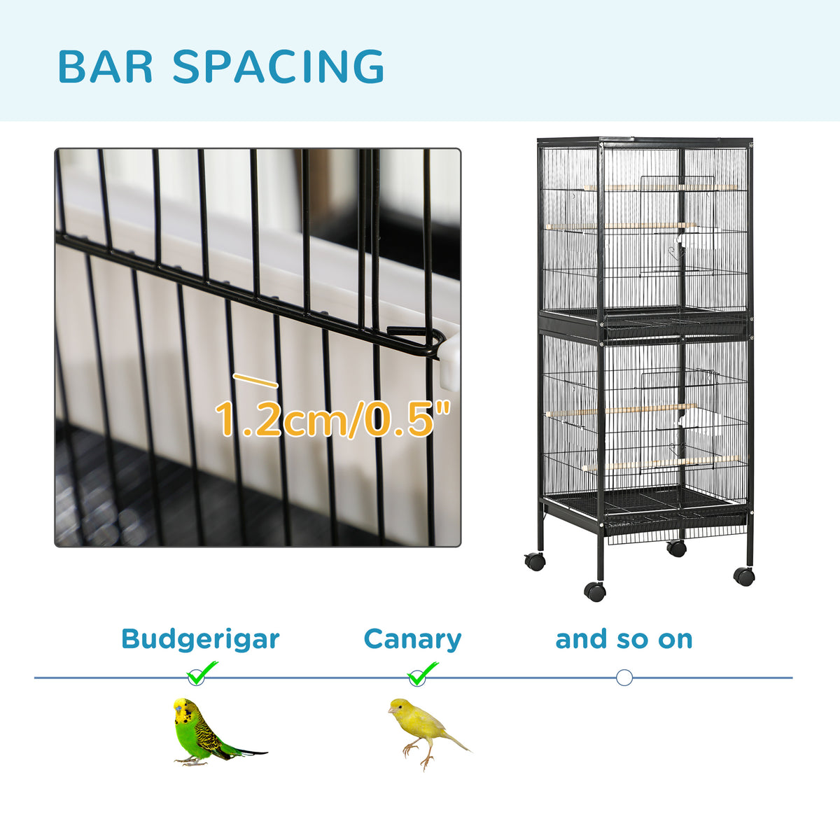 55.1" 2-in-1 Stackable Bird Cage with Rolling Stand - Black-Birds-DECOROLALA